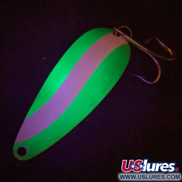 Vintage  Worth Chippewa Steel Spoon UV, 1/2oz White / Green / Nickel fishing spoon #13754