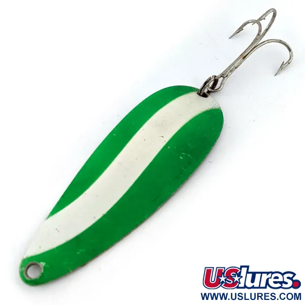 Vintage  Worth Chippewa Steel Spoon UV, 1/2oz White / Green / Nickel fishing spoon #13754