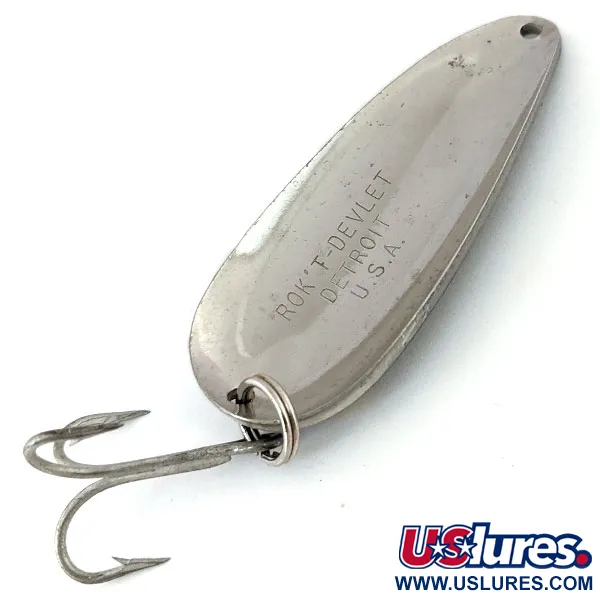 Vintage  Eppinger Dardevle Rok't Devlet, 1 1/4oz Nickel / Black / White fishing spoon #13797