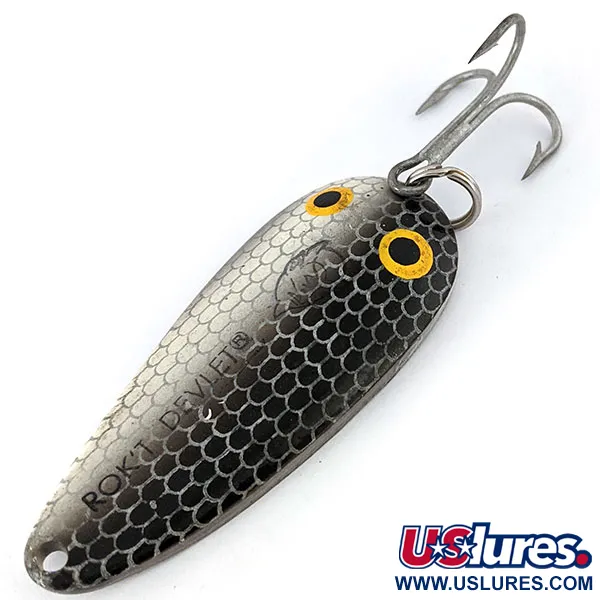 Vintage  Eppinger Dardevle Rok't Devlet, 1 1/4oz Nickel / Black / White fishing spoon #13797