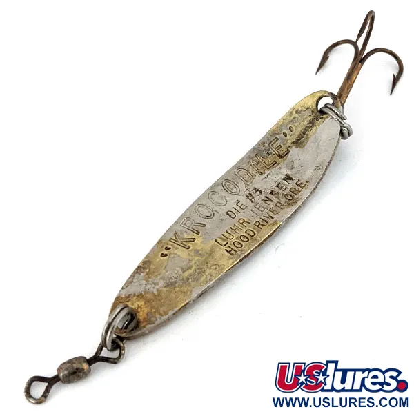 Vintage  Luhr Jensen Krocodile #3, 1/3oz Hammered Brass fishing spoon #13810