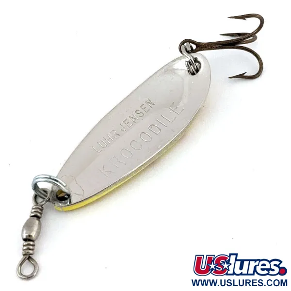 Vintage  Luhr Jensen Krocodile, 1/3oz Yellow / Red / Nickel fishing spoon #13818