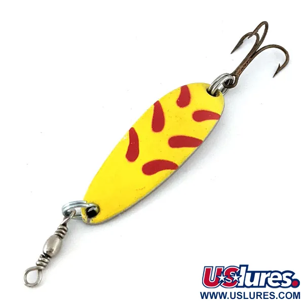 Vintage  Luhr Jensen Krocodile, 1/3oz Yellow / Red / Nickel fishing spoon #13818