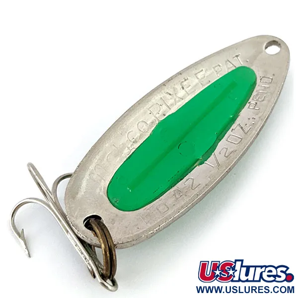 Vintage   Blue Fox Pixee UV, 1/2oz Hammered Nickel / Green fishing spoon #13897