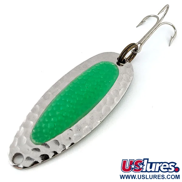 Vintage   Blue Fox Pixee UV, 1/2oz Hammered Nickel / Green fishing spoon #13897