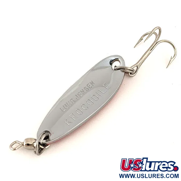 Vintage  Luhr Jensen Krocodile, 1/3oz Hammered Nickel / Red fishing spoon #14093