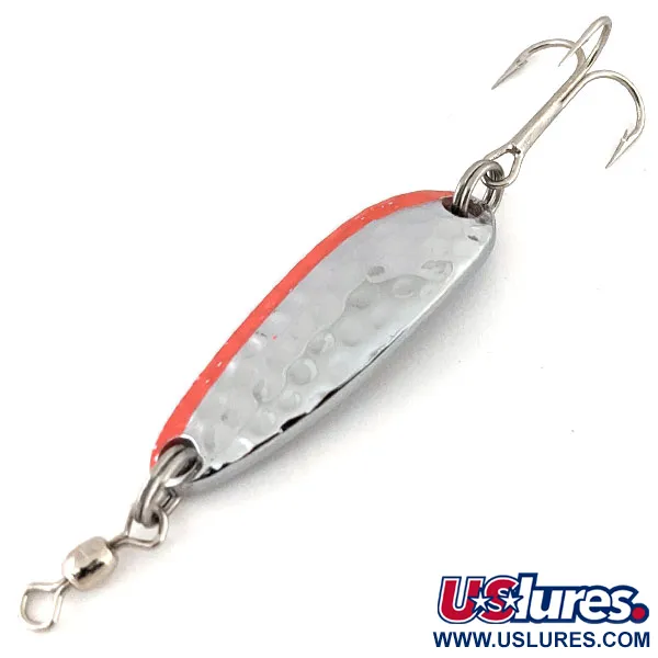 Vintage  Luhr Jensen Krocodile, 1/3oz Hammered Nickel / Red fishing spoon #14093