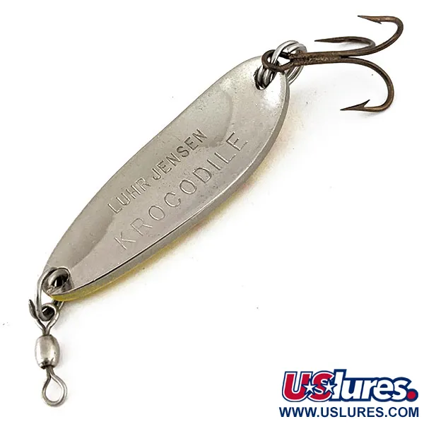 Vintage  Luhr Jensen Krocodile, 1/3oz Yellow / Red / Nickel fishing spoon #14094