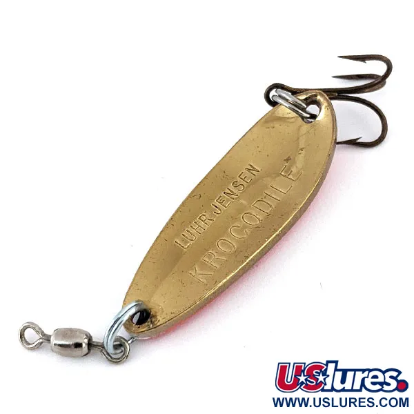 Vintage  Luhr Jensen Krocodile, 1/3oz White / Red / Brass fishing spoon #14096