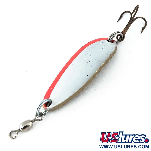 Vintage  Luhr Jensen Krocodile, 1/3oz White / Red / Brass fishing spoon #14096