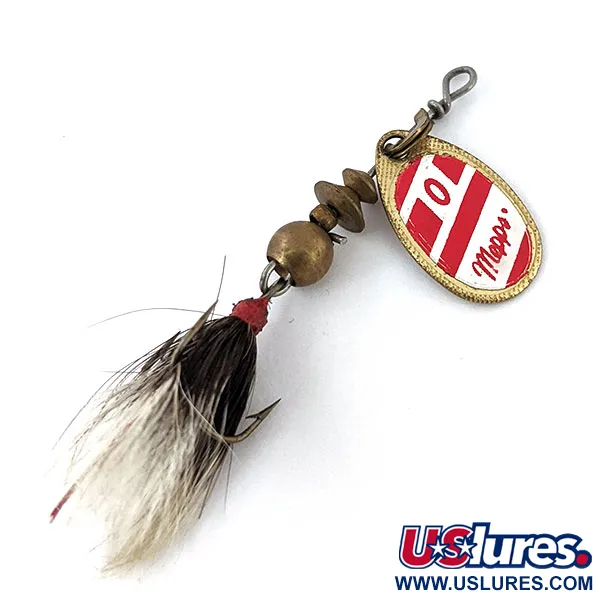 Vintage   Mepps Aglia 0 dressed - squirrel tail, 3/32oz Red / White / Brass spinning lure #14107