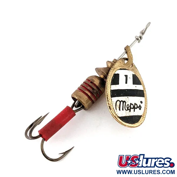 Vintage   Vintage Mepps Aglia 1 (1970s), 1/8oz Black / White / Brass spinning lure #14123