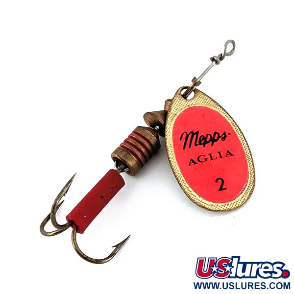 Vintage   Mepps Aglia 2 UV, 3/16oz Red / Brass spinning lure #14125