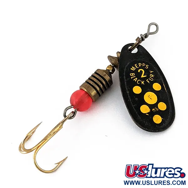 Vintage   Mepps Black Fury 2, 3/16oz Black / Yellow spinning lure #14126