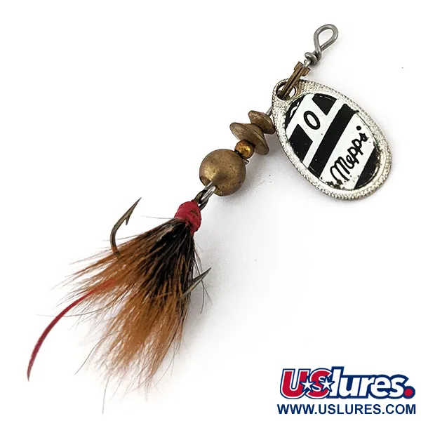 Vintage   Mepps Aglia 0 Dressed, 3/32oz Black / White / Silver spinning lure #14137