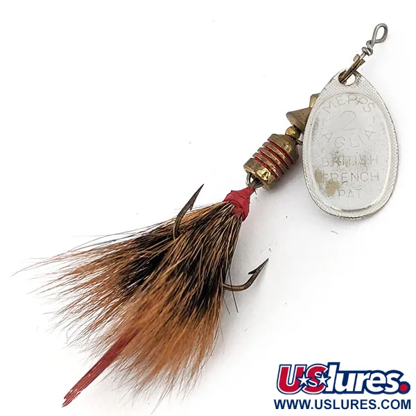 Vintage   Mepps Aglia 2 Dressed (squirrel tail), 3/16oz Silver spinning lure #14138