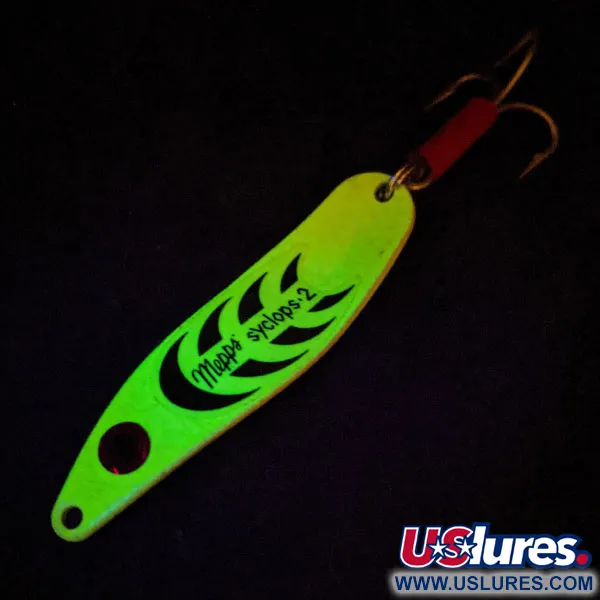Vintage   Mepps Syclops 2 UV, 3/5oz Chartreuse fishing spoon #14159