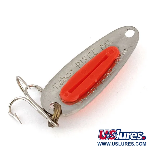 Vintage   ​Nebco Pixee , 1/8oz Hammered Nickel / Pink fishing spoon #14161