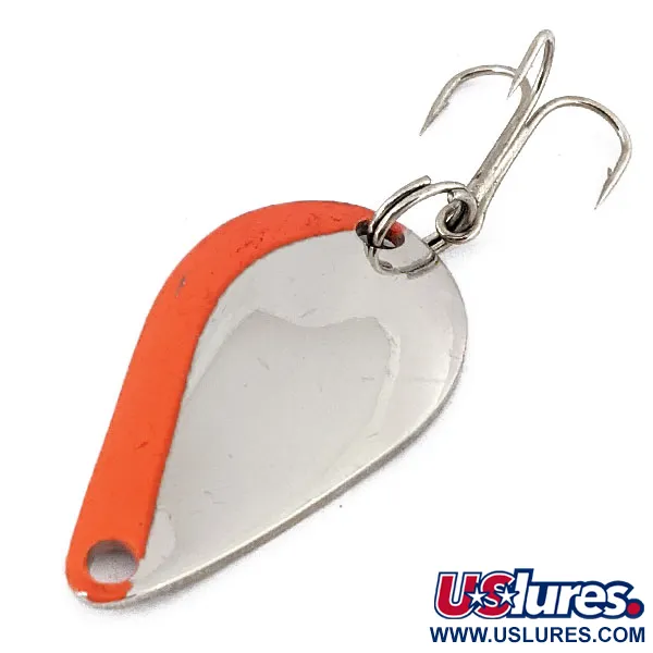 Vintage  Acme K.O. Wobbler , 1/4oz Nickel / Orange fishing spoon #14176