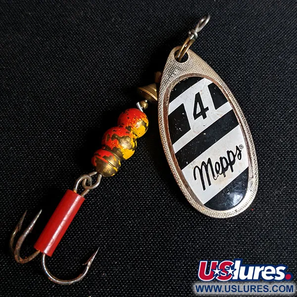 Vintage   Mepps Aglia 4, 1/3oz Black / White / Silver spinning lure #14227