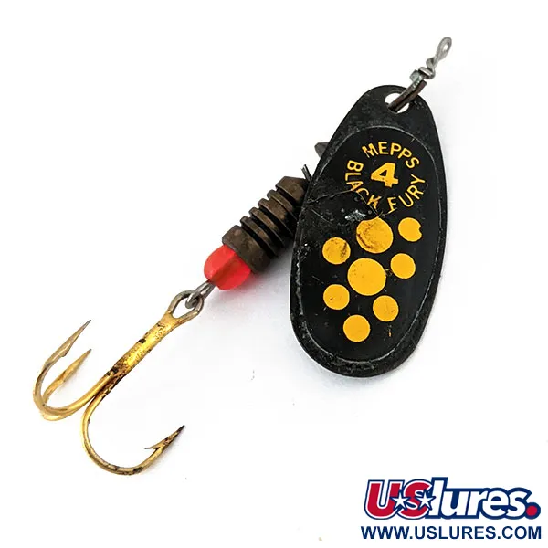 Vintage   Mepps Black Fury 4, 1/3oz Black / Yellow spinning lure #14249