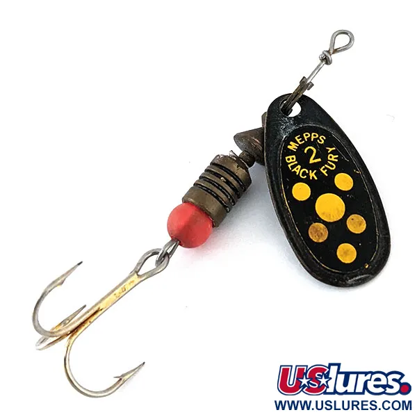 Vintage   Mepps Black Fury 2, 3/16oz Black / Yellow spinning lure #14252