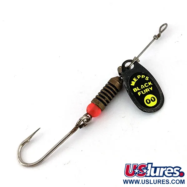 Vintage   Mepps Black Fury 00, 1/16oz Black / Fluorescent Green spinning lure #14259
