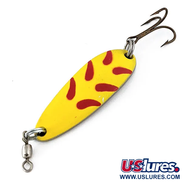 Vintage  Luhr Jensen Krocodile, 1/3oz Yellow / Red / Nickel fishing spoon #14296