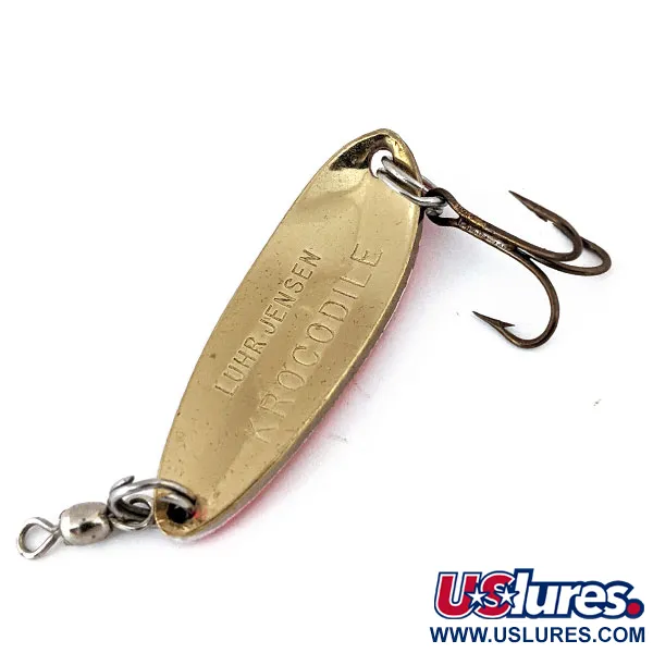 Vintage  Luhr Jensen Krocodile, 1/3oz White / Red / Gold fishing spoon #14297