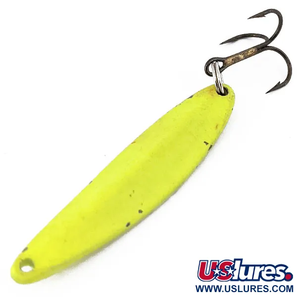 Vintage   Bay de Noc Swedish pimple #6 UV, 1/2oz Chartreuse fishing spoon #14309