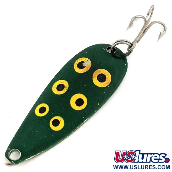Vintage   Moriyama, 1/4oz Green / Yellow / Nickel fishing spoon #14330