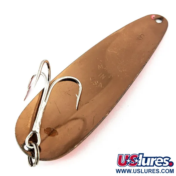 Vintage   Worth Chippewa Steel Spoon, 3/5oz Pink / White / Copper fishing spoon #14332