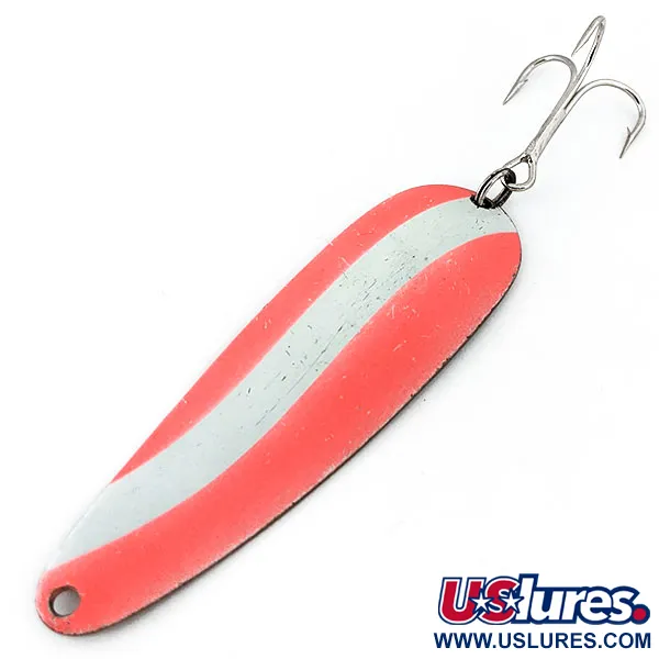 Vintage   Worth Chippewa Steel Spoon, 3/5oz Pink / White / Copper fishing spoon #14332