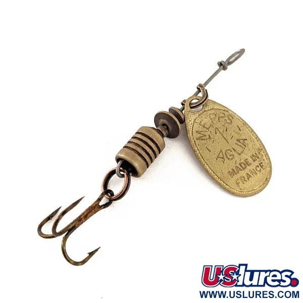 Vintage   Mepps Aglia 1, 1/8oz Matte Brass spinning lure #14388