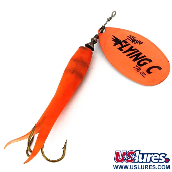 Vintage   Mepps Aglia 5 Flying C, 3/4oz Orange spinning lure #14407