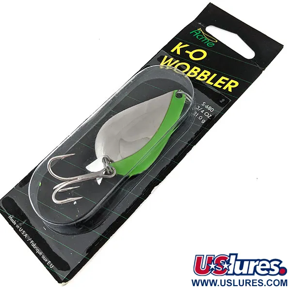  Acme K.O. Wobbler , 3/4oz Nickel / Green fishing spoon #14470