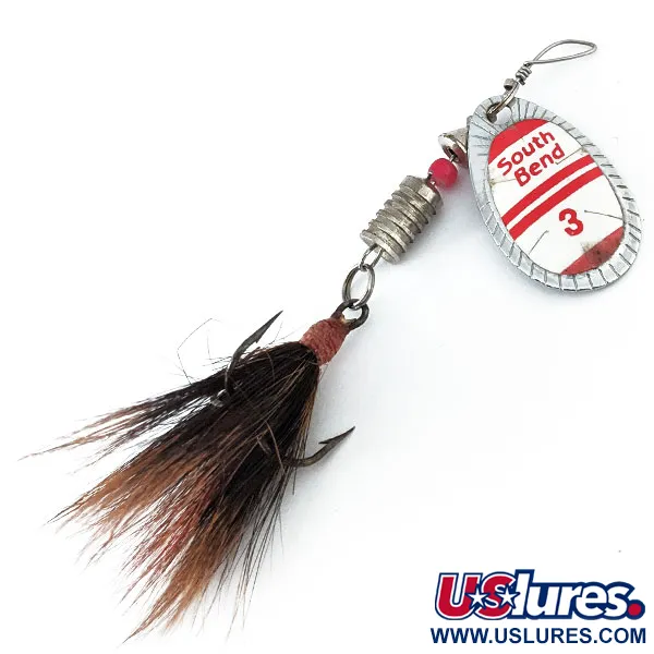 Vintage   South Bend 3, 1/4oz Nickel / Red spinning lure #14544