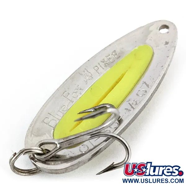 Vintage   Blue Fox Pixee UV, 1/2oz Hammered Nickel / Yellow fishing spoon #14555