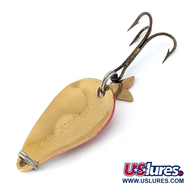 Vintage  Acme K.O. Wobbler , 1/4oz Red / White / Gold fishing spoon #14618