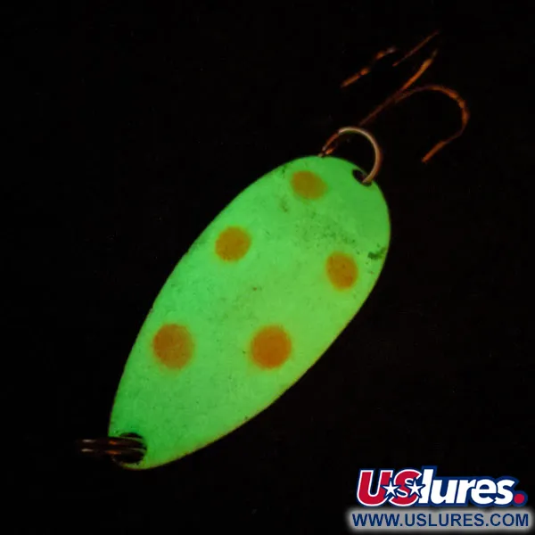 Vintage   Acme Little Cleo Glow, 3/4oz White / Pink / Nickel Glow in Dark fishing spoon #14635