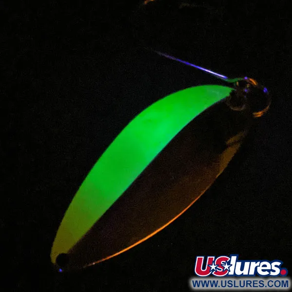 Vintage  Seneca Little Cleo (Hula Girl) trolling spoon UV, 1/4oz Nickel / Green fishing spoon #14832