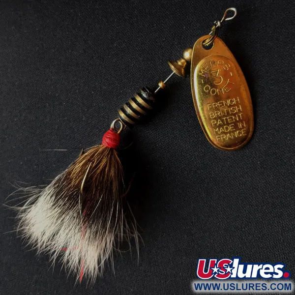 Vintage   Mepps Comet 3 Dressed, 1/4oz Gold spinning lure #14895