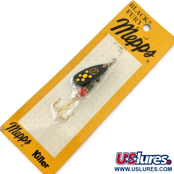   Mepps Black Fury 2 (1980s), 3/16oz Black/yellow spinning lure #17673