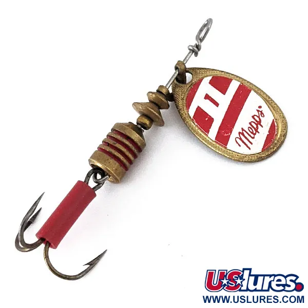 Vintage   Mepps Aglia 1, 1/8oz Brass / Red / White spinning lure #14988