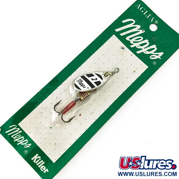  Vintage Mepps Aglia 2 (1980s), 3/16oz Silver / Black / White spinning lure #15345