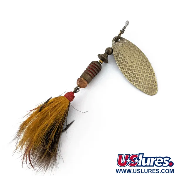 Vintage   Mepps Aglia Long 2 Dressed, 1/4oz Brass spinning lure #15389