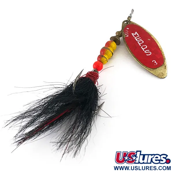 Vintage   Mepps Aglia Long 3 Dressed, 2/5oz Brass / Red spinning lure #15482