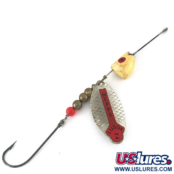 Vintage   Mepps Lusox 2, 3/5oz Silver / Red spinning lure #15483