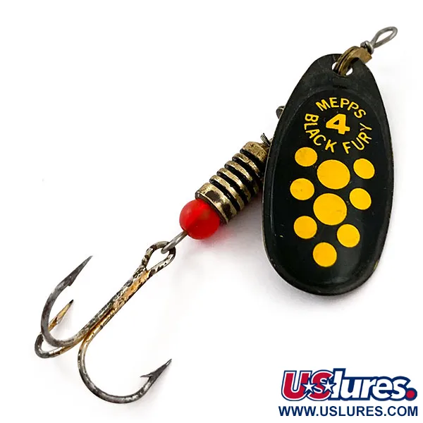 Vintage   Mepps Black Fury 4, 1/3oz Black / Yellow spinning lure #15558