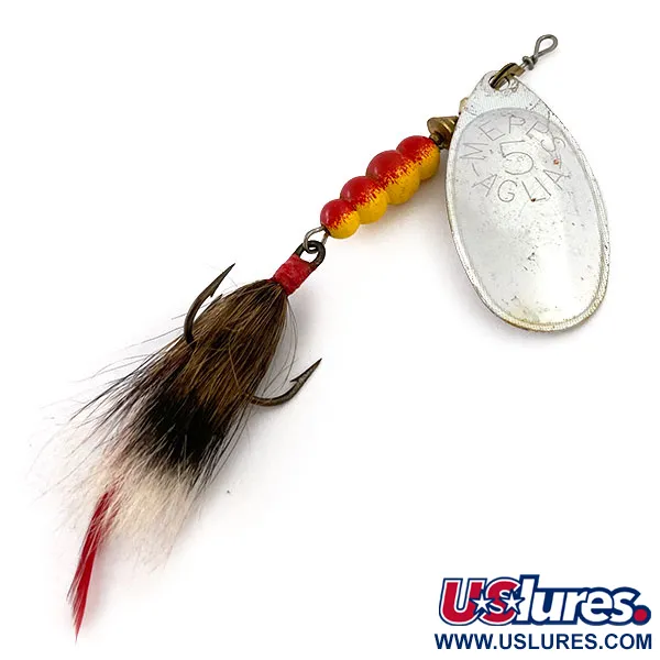 Vintage   Mepps Aglia 5 Dressed, 1/2oz Silver spinning lure #15596